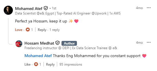 LinkedIn Comment - Mohamed Atef, Data Scientist @ e& Egypt